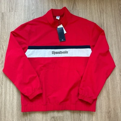 Reebok Мужская ретро цветной блок четверть молнии поповер - красный/темно-синий/белый размер L - Изображение 1 из 4
