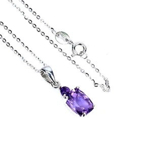 925 Sterling Silver Necklace Antique Amethyst 9x7mm Gemstone Jewelry 18 Inches - Picture 1 of 13
