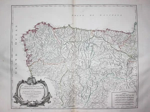 Castilla Galicia Asturias Espana Spain mapa Karte map Vaugondy engraving 1752 - Picture 1 of 1