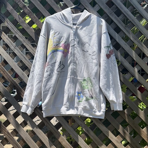 OFF WHITE URBAN OUTFITTERS DOODLE ART FELPA CON CAPPUCCIO E ZIP TAGLIA S