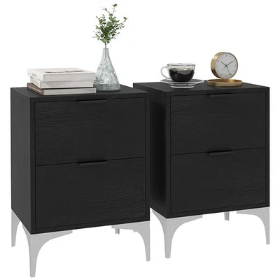HOMCOM Bedside Tables Set of 2 with 2 Drawers for Bedroom, Living Room, Black - Image 1 of 4