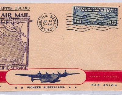 USA Air Mail *CLIPPER* ILLUSTRATED Cover FIRST FLIGHT Hawaii-Canton Island YU222 - Image 1 of 4