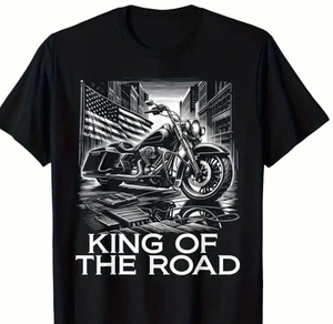 Classic American Street Motorcycle (T19A). Men's Black Cotton T-Shirt. - Picture 1 of 1