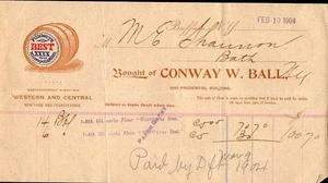 1904 BUFFALO NEW YORK*CONWAY W BALL*PILLSBURY'S BEST FLOUR*VINTAGE BILLHEAD - Picture 1 of 1