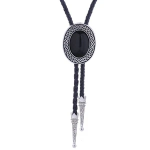 Bolo tie for Men Western Cowboy Leather Necktie Handmade Black Bolo ties - Picture 1 of 3