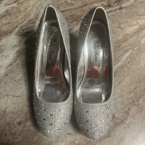 Bella Hannah silber glitzernde Absatzschuhe 7 Stiletto 3,5" Glitzer Strass - Bild 1 von 9