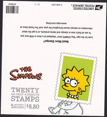 Scott #4403b 44¢ Simpsons Booklet of 20 Stamps - MNH Lisa on Back - Image 1 of 2