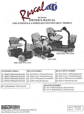 ELECTRIC MOBILITY RASCAL R5 Scooters OWNER'S MANUAL + Tech eGuide 9/99-06 pdf - Image 1 of 4