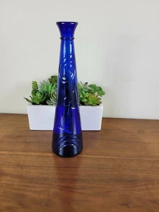 COBALT BLUE BOTTLE RAISED LEAf 13" art glass vintage moon celestial vase - Picture 1 of 7