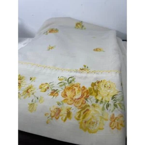 Vintage Fashion Yellow Floral Roses Full/Double Flat Sheet JC Penney Muslin - Picture 1 of 4
