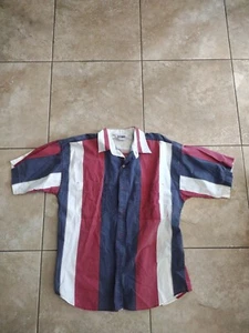 Vintage 90s GITANO Short Sleeve Button Up Shirt Men’s Size Lg Red/White Striped - Picture 1 of 5