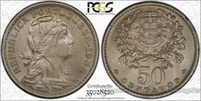 Portugal 50 Centavos 1938 MS64 PCGS KM#577 KEY DATE Finest Pop 1/0