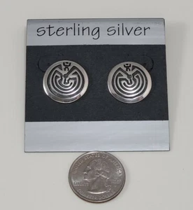 HOPI STERLING SILVER OVERLAY MAN IN MAZE POST EARRINGS-MARK TAWAHONGVA - Picture 1 of 4