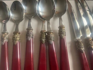 Hampton Silversmiths Edelstahl Stella rote Griffe goldene Zierleiste Besteck Besteck - Bild 1 von 3