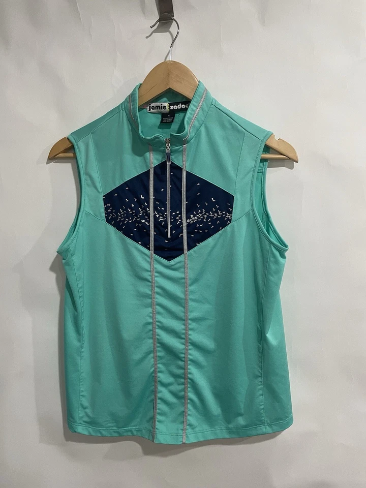 Top de golf Jamie Sadock para mujer M sin mangas 1/4 cremallera azul marino verde menta gris Foto 1 de 4
