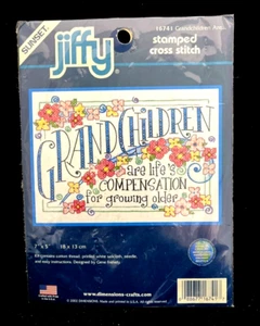 Vintage Jiffy Stamped Cross Stitch Kit #16741 GRANDCHILDREN (5" x 7")  2002 NEW - Picture 1 of 2