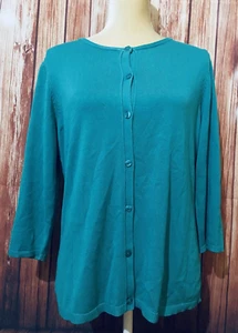Maglione donna medio Coldwater Creek vero manica 3/4 bottoni seta cotone - Foto 1 di 11
