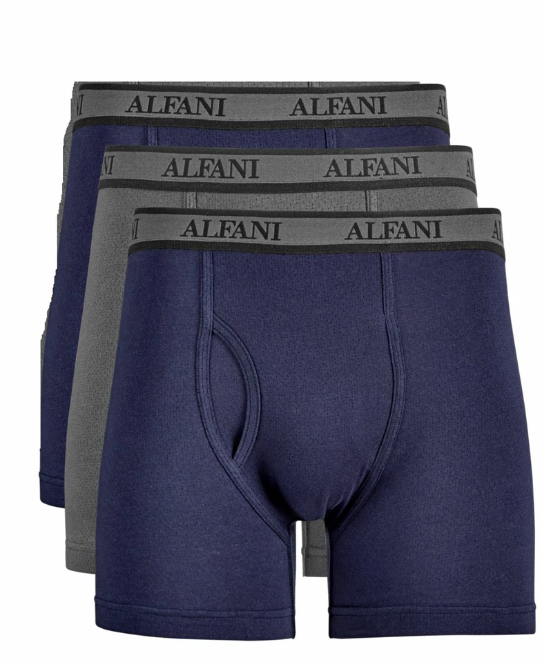 $62 Ropa Interior Alfani Hombres Azul Algodón Alfatech Elastizado Paquete de 3 Calzoncillos Boxer Talla S Foto 1 de 1