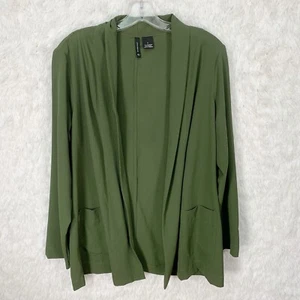 New Directions Unstructured Blazer Green Crepe Large Shawl Collar Open Front - Picture 1 of 7