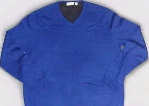Men Calvin Klein Merino Wool Neck Blue Sweater Large - Picture 1 of 5