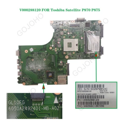 For Toshiba Satellite P875 Laptop Motherboard s989 GL10FG V000288120 Intel - Image 1 of 4