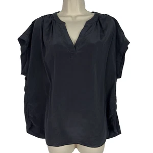 Banana Republic Silk Top Blouse Black Large Short Cap Sleeve Classic Minimalist - Picture 1 of 14