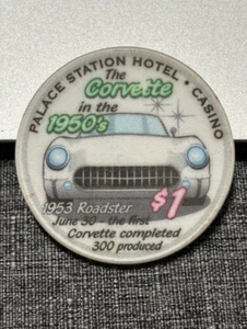 $1 PALACE STATION CORVETTE CASINO CHIP POKER CHIP LAS VEGAS NEVADA GAMBLING LTD - Picture 1 of 2
