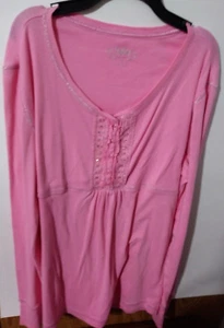 JUSTICE XL(16) PINK LONG SLEEVE TIE BACK LONGER LENGTH TOP #61D - Picture 1 of 2