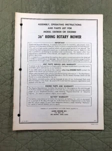 AMF 36" RIDING ROTARY MOWER ASSEMBLY OPERATING INST PARTS LIST 52820500 52850600 - Picture 1 of 6