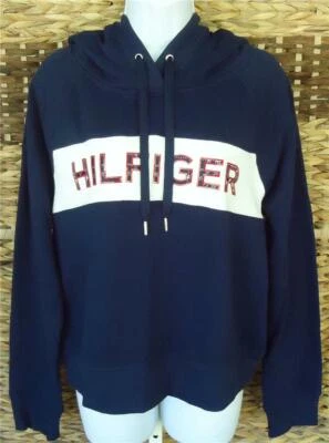 TOMMY HILFIGER SPORT NAVY BLUE FLEECE LOGO PULLOVER SWEATSHIRT HOODIE XL NWT $69 - Image 1 of 4