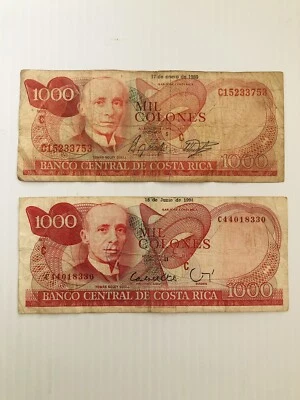 Costa Rica 1000 Colones 1989 y 1994 Lote de 2 Foto 1 de 2