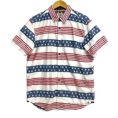 Free Plane Men's Shirt Size Large White Flag Colors USA Short Sleeve Button Up - Image 1 of 4