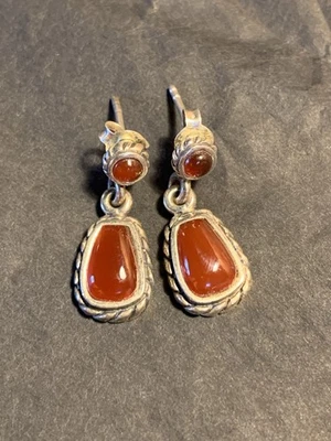 Barse Thai 925 Sterling Carnelian Stud Dangle Drop Earrings Pierced Signed - Image 1 of 4