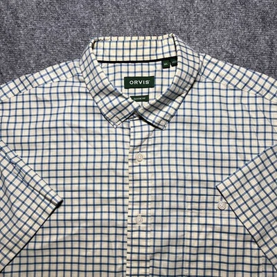 Orvis Mens Button Up Short Sleeve Shirt Size XL Beige Check Wrinkle Free Cotton - Image 1 of 4