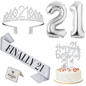 21st Birthday Decorations for Her Silver, 21st Birthday Tiara and Finally 21 ... - Picture 1 of 6