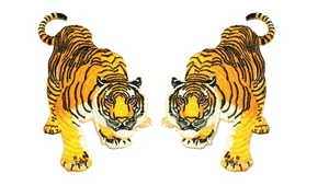 Fierce Yellow Tiger Facing Each Other 6 Inch Embroidered Patch Aggressive Jacket - Picture 1 of 1