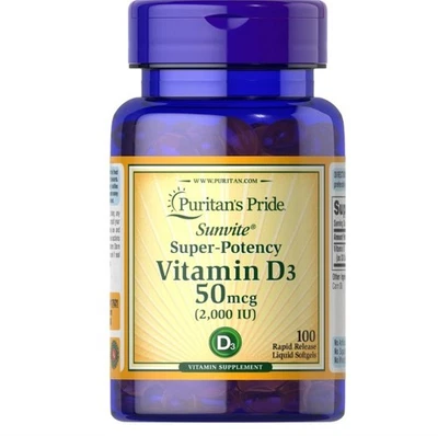 Puritan's Pride Vitamin D3 Super-Potency 2000 iu 50 mcg 100 Softgels D-3 Bone - Image 1 of 3