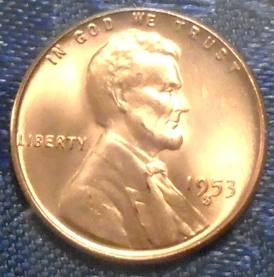 1953 S Wheat Cent BU Gem Brilliant UNCIRCULATED RED RARE San Fran HiGH GRADE!! - Image 1 of 3