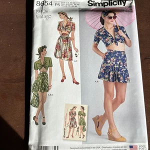 Simplicity Patterns 8654 Misses Vintage Skirt,shorts,and Tie Front Top Sz 12-20 - Picture 1 of 3