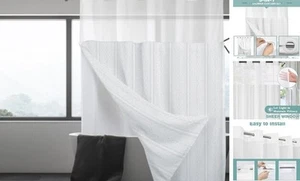No Hook Shower Curtain with Snap in Liner Set, White Waffle Weave Shower - Picture 1 of 8