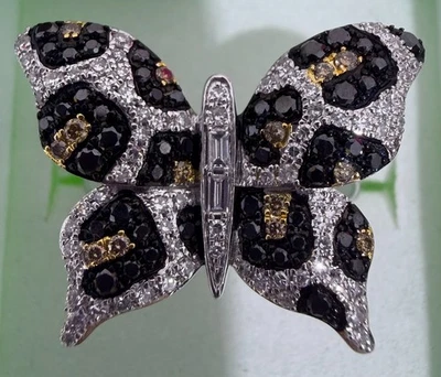 Anillo mariposa diamantes blancos, negros y marrones Effy 0,72 CTW - oro blanco de 14K Foto 1 de 4