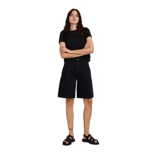 Agolde NWT Ellis Trouser Short Crushed Black Denim Size 31 - Picture 1 of 14