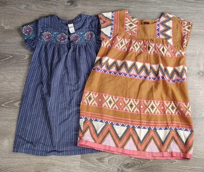 TEA Collection Size 5 Lot of 2 Girls Summer Dress 100% Cotton Geometric - Image 1 of 4