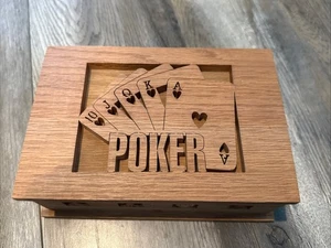 Vintage Wooden Double Deck Playing Card Storage Box - Picture 1 of 14