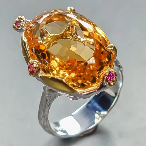 Jewellery 20 ct+ Natural Citrine Quartz Ring 925 Sterling Silver Size 8 /R443560 - Image 1 of 1