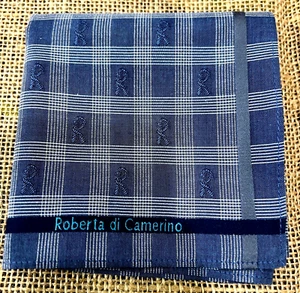 MEN CHECK STRIPED MONOGRAM HANDKERCHIEF ART CLASSIC VTG COTTON POCKET SQUARE 19" - Picture 1 of 3