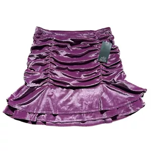 Wild Fable Women’s Size XS Vibrant Purple Velvet Ruched Ruffle Tiered Mini Skirt - Picture 1 of 16