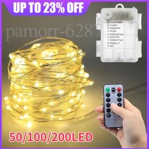50/100/200 LED Battery LED String Rice Lights Copper Wire Remote Control Timer - Picture 1 of 18