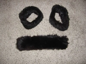 1960's Vintage Black Rabbit Fur Cuffs and 17 Inch Black Rabbit Fur Piece, - Picture 1 of 3