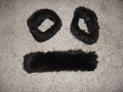 1960's Vintage Black Rabbit Fur Cuffs and 17 Inch Black Rabbit Fur Piece,  - Image 1 of 3
